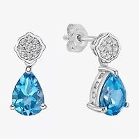Womens Genuine Blue Topaz Sterling Silver Pear Drop Earrings