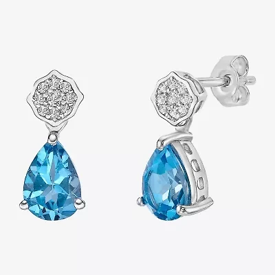 Womens Genuine Blue Topaz Sterling Silver Pear Drop Earrings