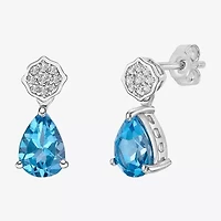 Womens Genuine Blue Topaz Sterling Silver Pear Drop Earrings