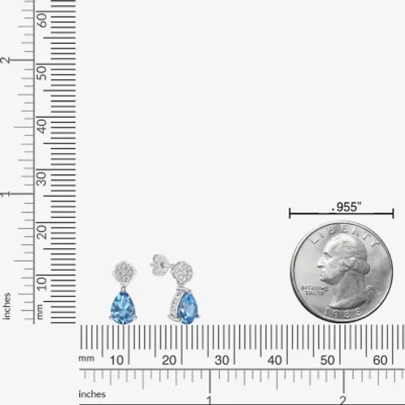 Womens Genuine Blue Topaz Sterling Silver Pear Drop Earrings