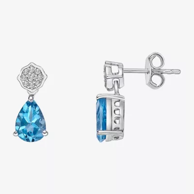 Womens Genuine Blue Topaz Sterling Silver Pear Drop Earrings