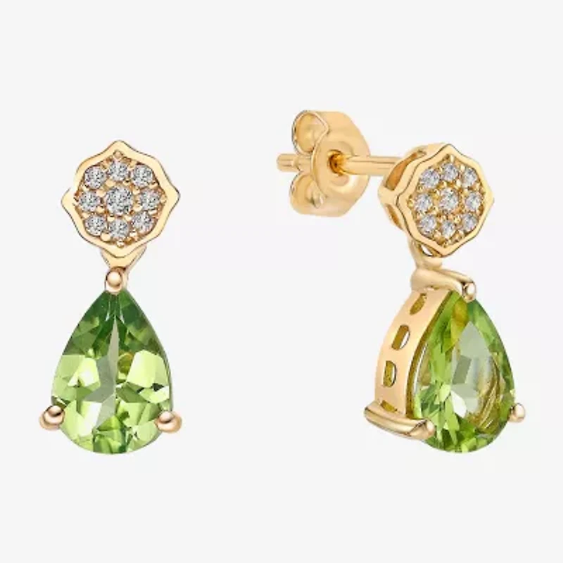 Womens Genuine Green Peridot 18K Gold Over Silver Pear Drop Earrings