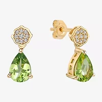 Womens Genuine Green Peridot 18K Gold Over Silver Pear Drop Earrings