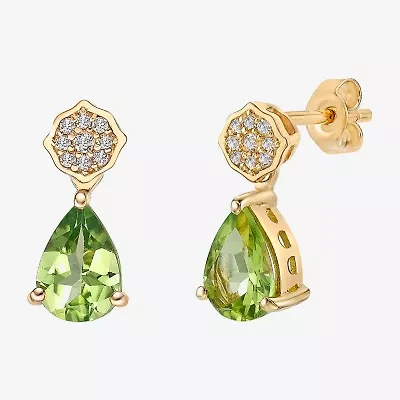 Womens Genuine Green Peridot 18K Gold Over Silver Pear Drop Earrings