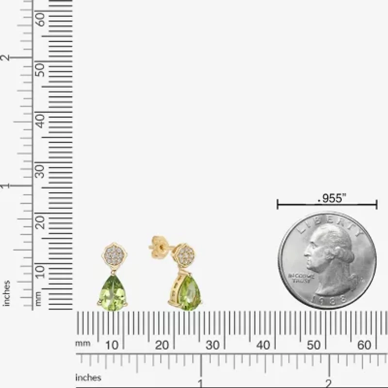 Womens Genuine Green Peridot 18K Gold Over Silver Pear Drop Earrings