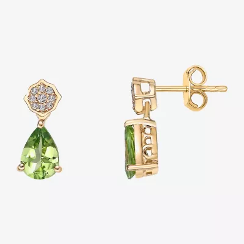 Womens Genuine Green Peridot 18K Gold Over Silver Pear Drop Earrings