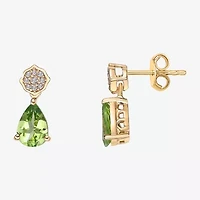 Womens Genuine Green Peridot 18K Gold Over Silver Pear Drop Earrings