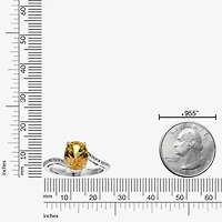 Womens Diamond Accent Genuine Yellow Citrine Sterling Silver Oval Side Stone Cocktail Ring