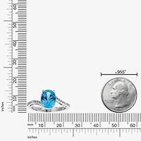 Womens Diamond Accent Genuine Blue Topaz Sterling Silver Oval Side Stone Cocktail Ring