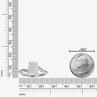 Womens Diamond Accent Lab Created White Opal Sterling Silver Oval Side Stone Cocktail Ring