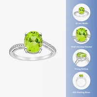 Womens Diamond Accent Genuine Green Peridot Sterling Silver Oval Side Stone Cocktail Ring