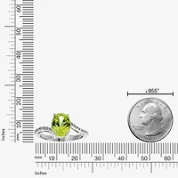 Womens Diamond Accent Genuine Green Peridot Sterling Silver Oval Side Stone Cocktail Ring