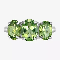 Womens Genuine Green Peridot Sterling Silver Oval 3-Stone Cocktail Ring