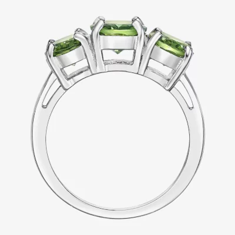 Womens Genuine Green Peridot Sterling Silver Oval 3-Stone Cocktail Ring