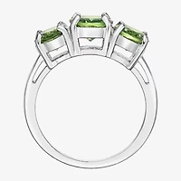 Womens Genuine Green Peridot Sterling Silver Oval 3-Stone Cocktail Ring