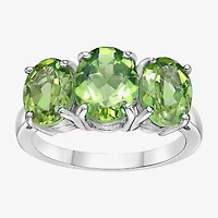 Womens Genuine Green Peridot Sterling Silver Oval 3-Stone Cocktail Ring