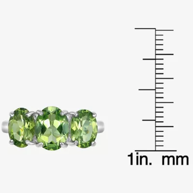 Womens Genuine Green Peridot Sterling Silver Oval 3-Stone Cocktail Ring