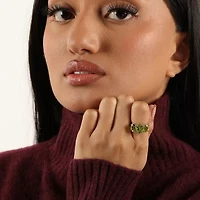 Womens Genuine Green Peridot Sterling Silver Oval 3-Stone Cocktail Ring