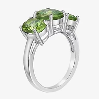 Womens Genuine Green Peridot Sterling Silver Oval 3-Stone Cocktail Ring