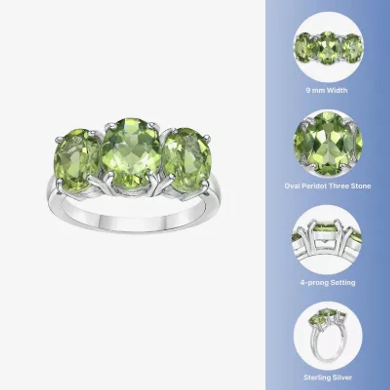 Womens Genuine Green Peridot Sterling Silver Oval 3-Stone Cocktail Ring