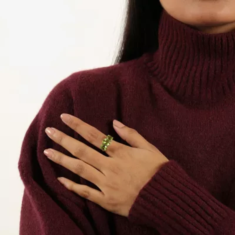 Womens Genuine Green Peridot Sterling Silver Oval 3-Stone Cocktail Ring