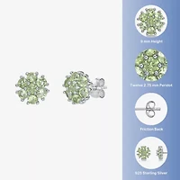 Genuine Green Peridot Sterling Silver 9mm Flower Stud Earrings