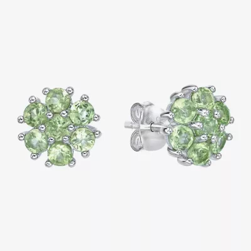 Genuine Green Peridot Sterling Silver 9mm Flower Stud Earrings