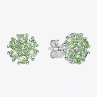 Genuine Green Peridot Sterling Silver 9mm Flower Stud Earrings