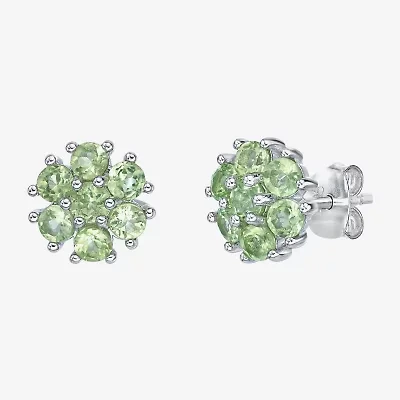 Genuine Green Peridot Sterling Silver 9mm Flower Stud Earrings