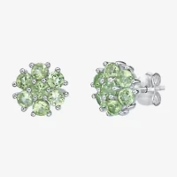Genuine Green Peridot Sterling Silver 9mm Flower Stud Earrings