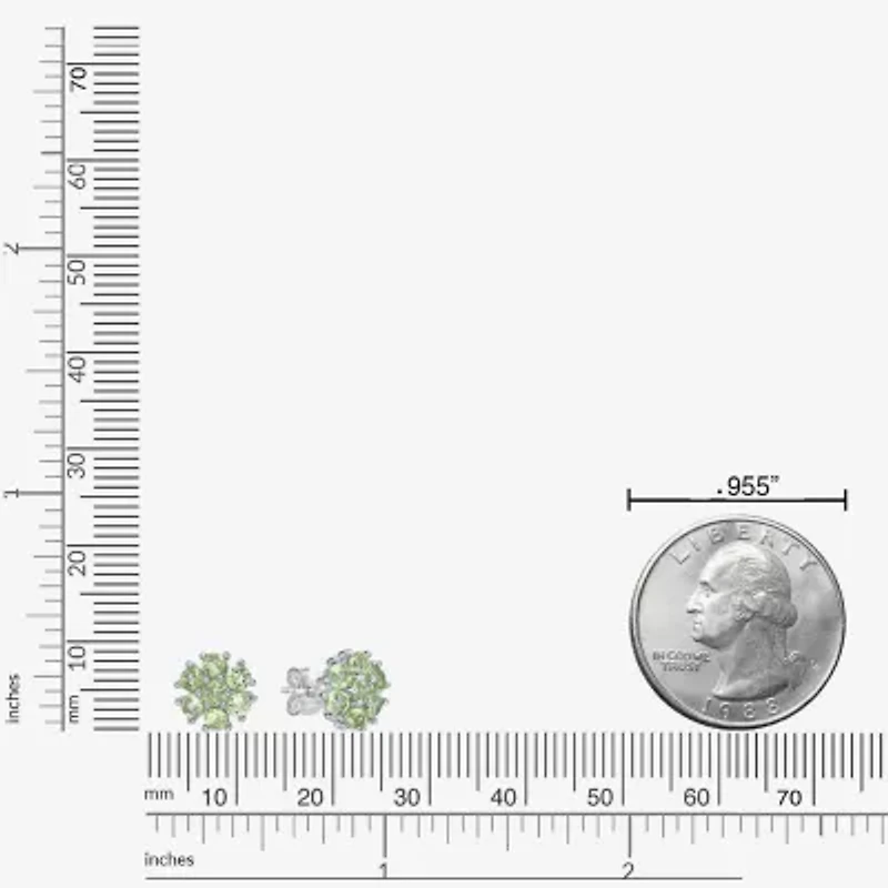 Genuine Green Peridot Sterling Silver 9mm Flower Stud Earrings