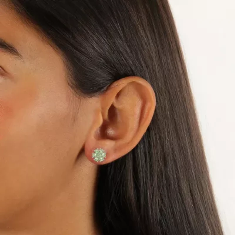 Genuine Green Peridot Sterling Silver 9mm Flower Stud Earrings