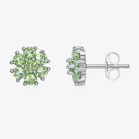 Genuine Green Peridot Sterling Silver 9mm Flower Stud Earrings