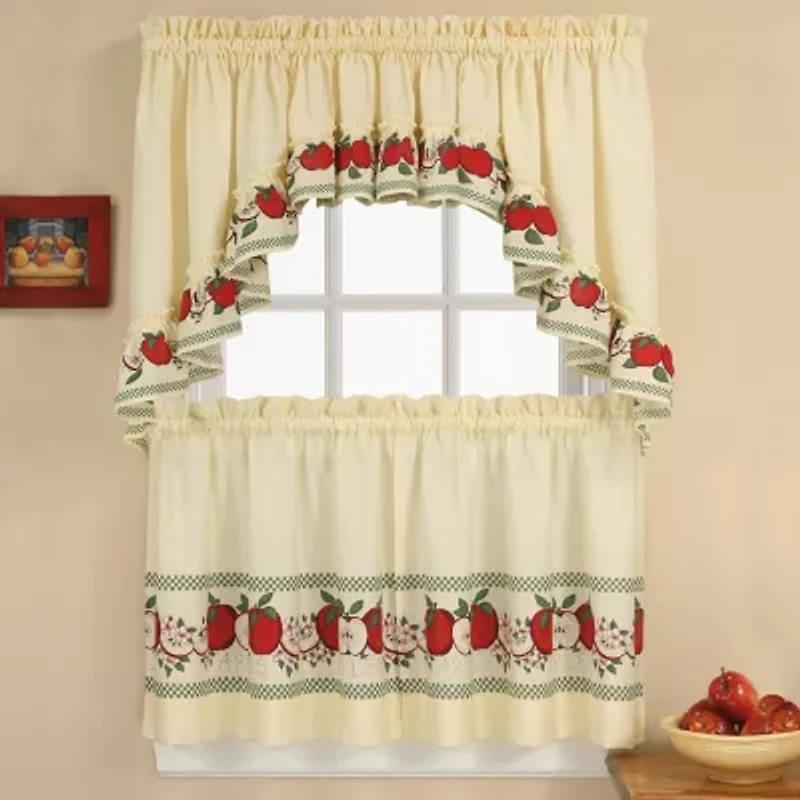 CHF Red Delicious 3-pc. Rod Pocket Kitchen Curtains & Drapes Window Set