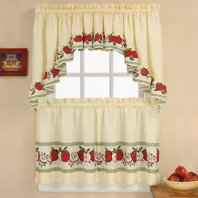CHF Red Delicious 3-pc. Rod Pocket Kitchen Curtains & Drapes Window Set