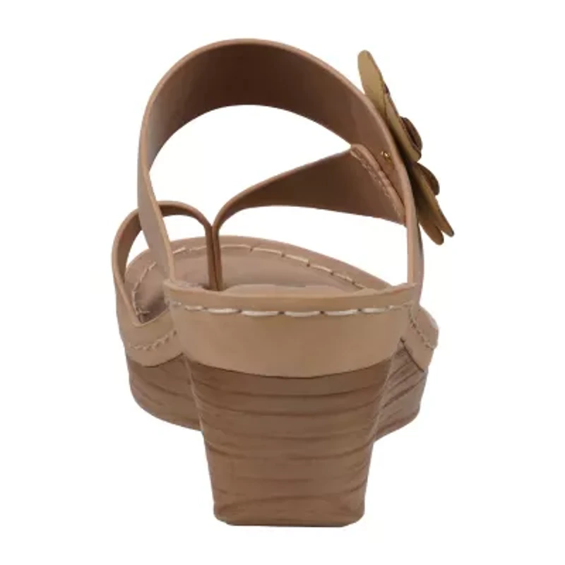 GC Shoes Womens Taryn Floral Toe-Loop Wedge Sandals