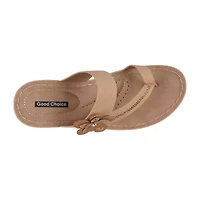 GC Shoes Womens Taryn Floral Toe-Loop Wedge Sandals