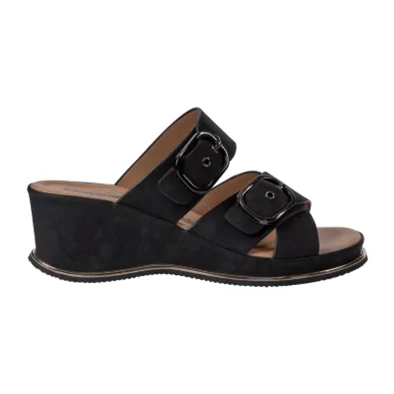GC Shoes Womens Olana Double Buckle Wedge Sandals