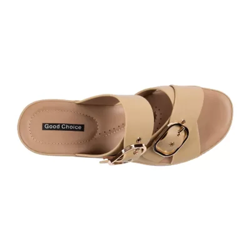 GC Shoes Womens Olana Double Buckle Wedge Sandals