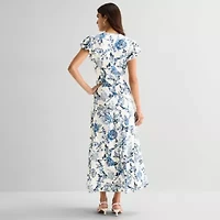 MSK Womens V Neck Short Sleeve Flutter Maxi Dress