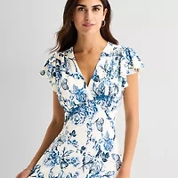 MSK Womens V Neck Short Sleeve Flutter Maxi Dress