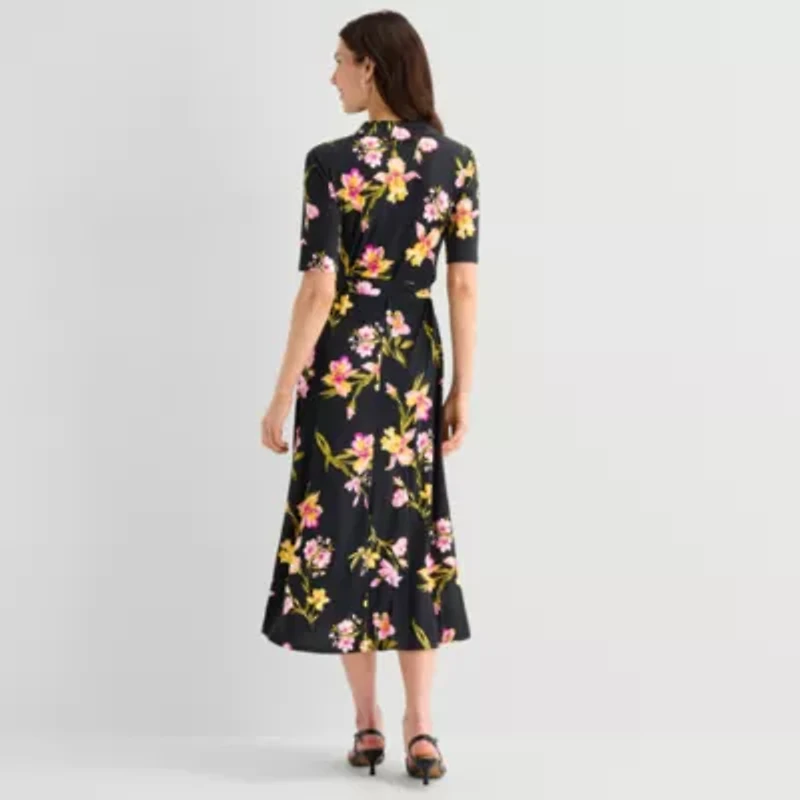 MSK Womens V Neck Short Sleeve Fitted Maxi Dress