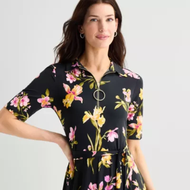 MSK Womens V Neck Short Sleeve Fitted Maxi Dress
