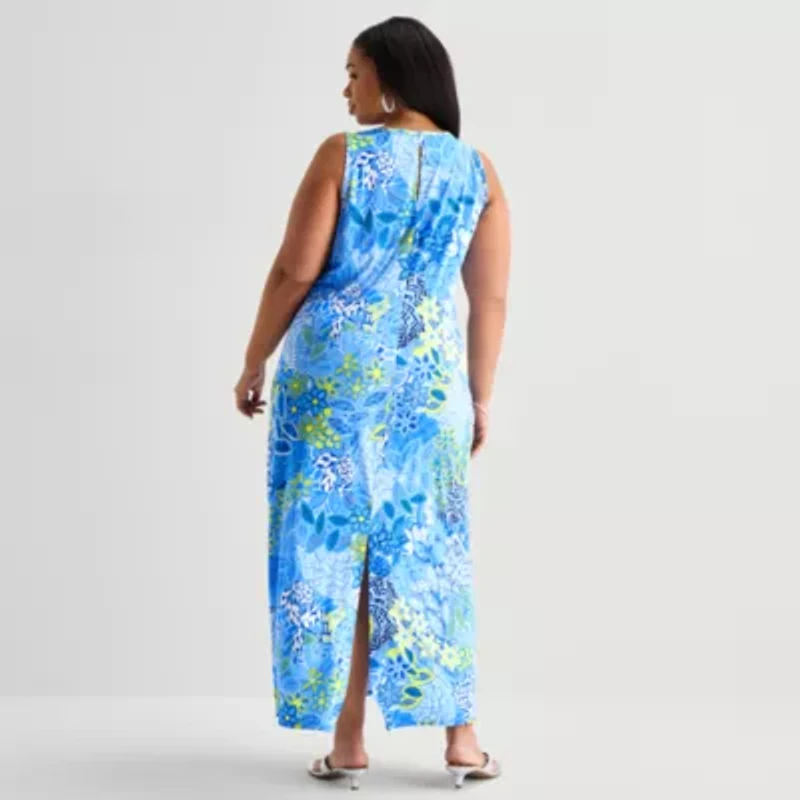 MSK Womens Plus Sleeveless Floral Maxi Dress