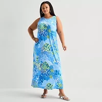 MSK Womens Plus Sleeveless Floral Maxi Dress