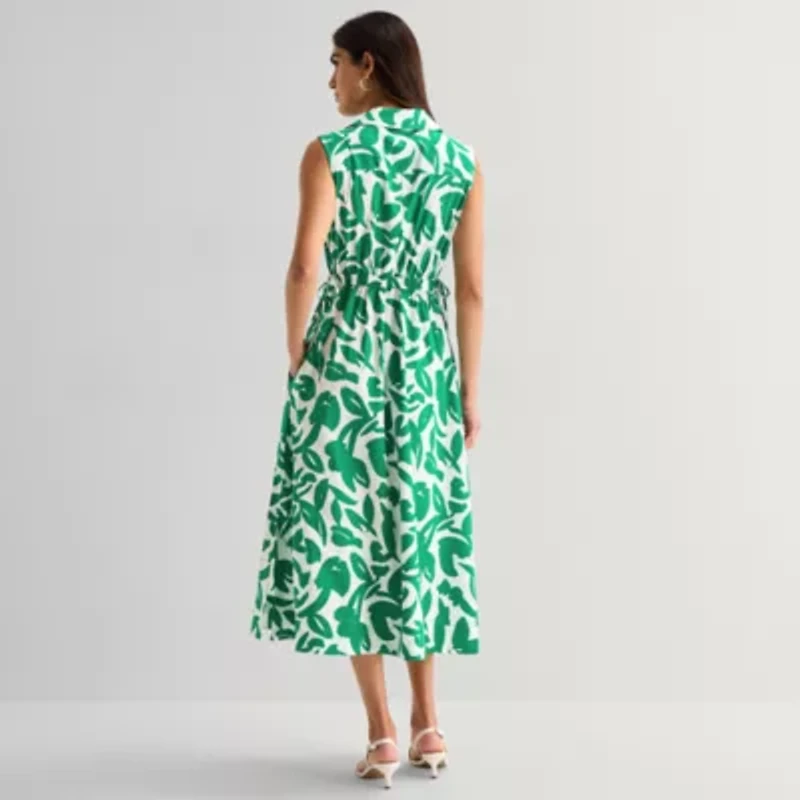 Marc New York Womens Sleeveless Leaf Midi Fit + Flare Dress