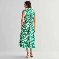 Marc New York Womens Sleeveless Leaf Midi Fit + Flare Dress