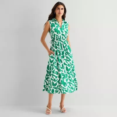 Marc New York Womens Sleeveless Leaf Midi Fit + Flare Dress