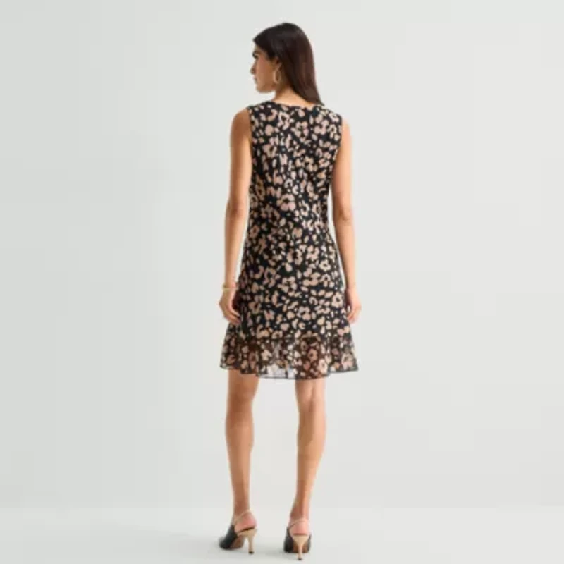 Robbie Bee Womens Sleeveless Floral Shift Dress