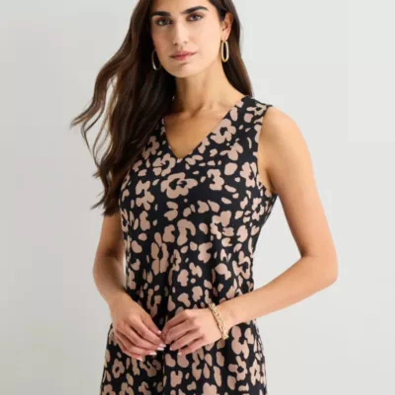 Robbie Bee Womens Sleeveless Floral Shift Dress